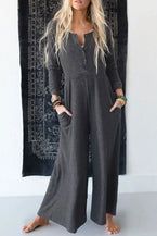 Henley Wide Leg Jumpsuit - Vesteeto