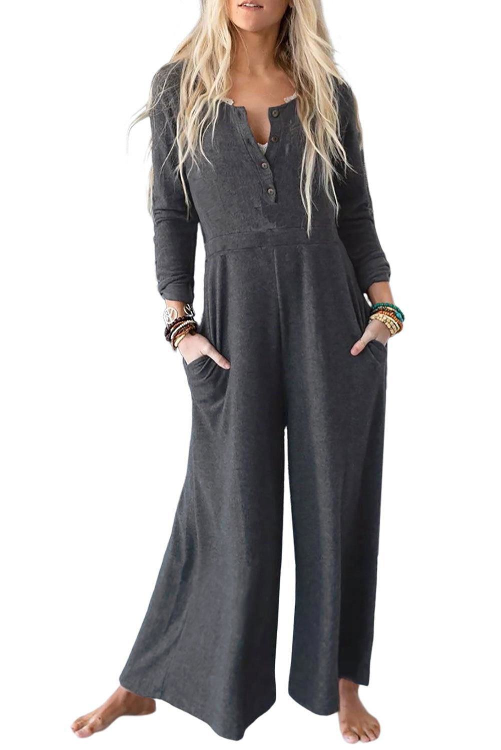 Henley Wide Leg Jumpsuit - Vesteeto