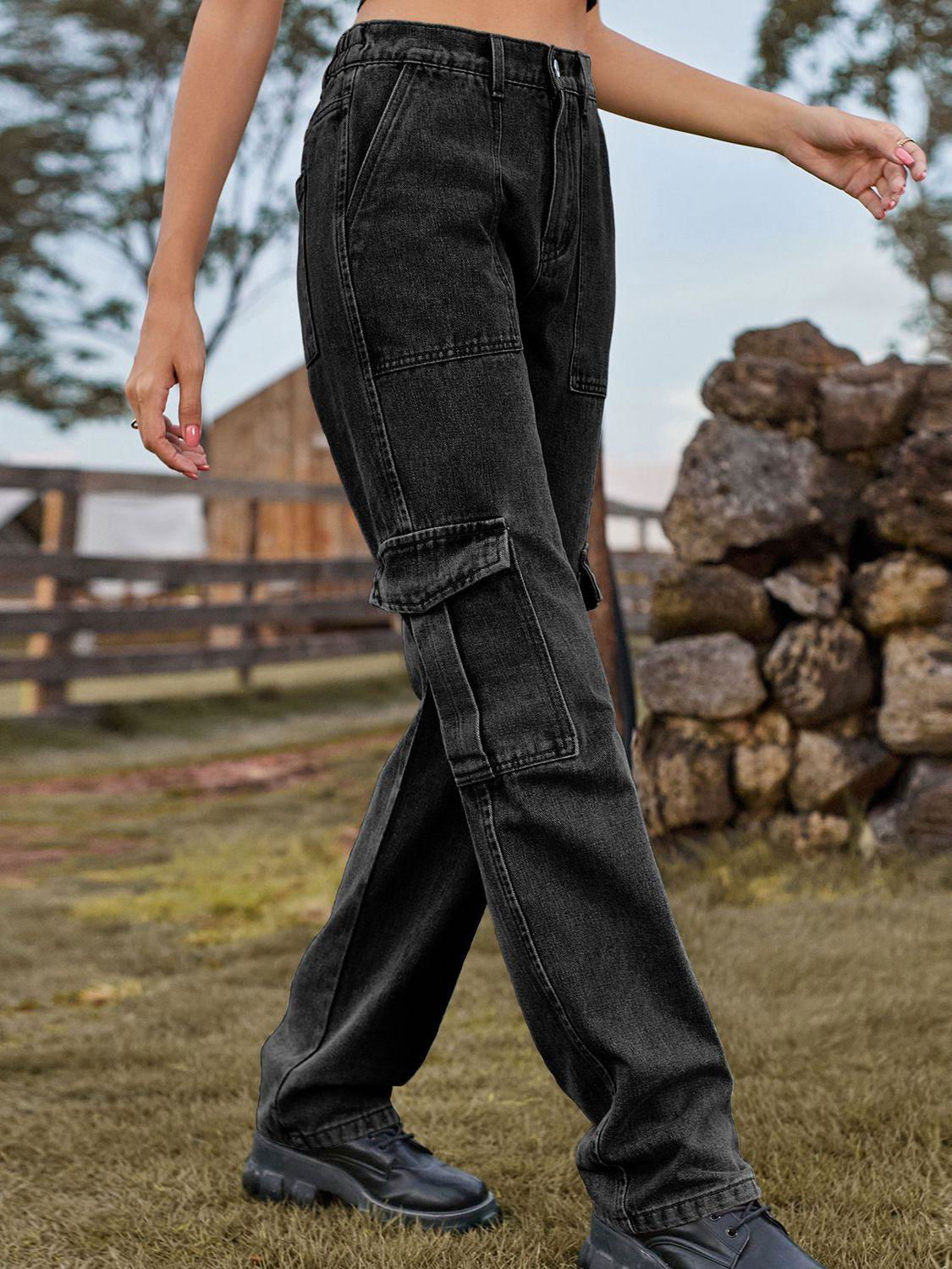 High Waist Cargo Jeans - Vesteeto