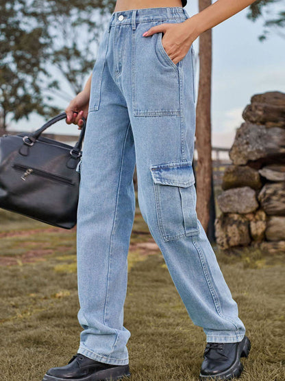 High Waist Cargo Jeans - Vesteeto