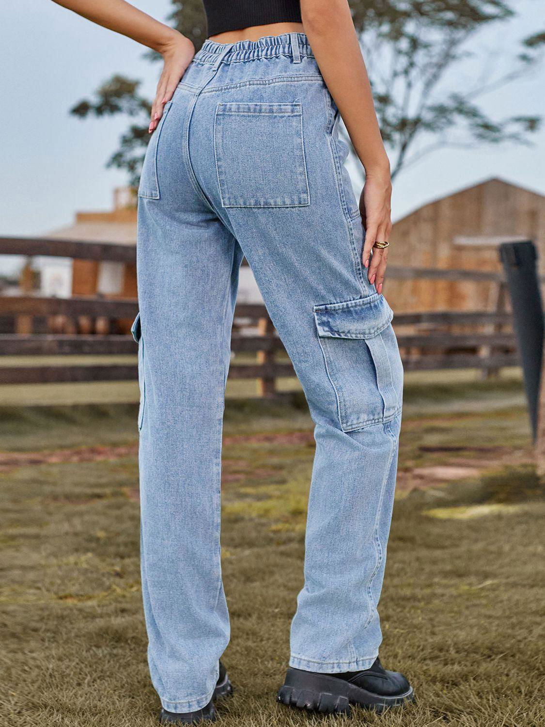 High Waist Cargo Jeans - Vesteeto