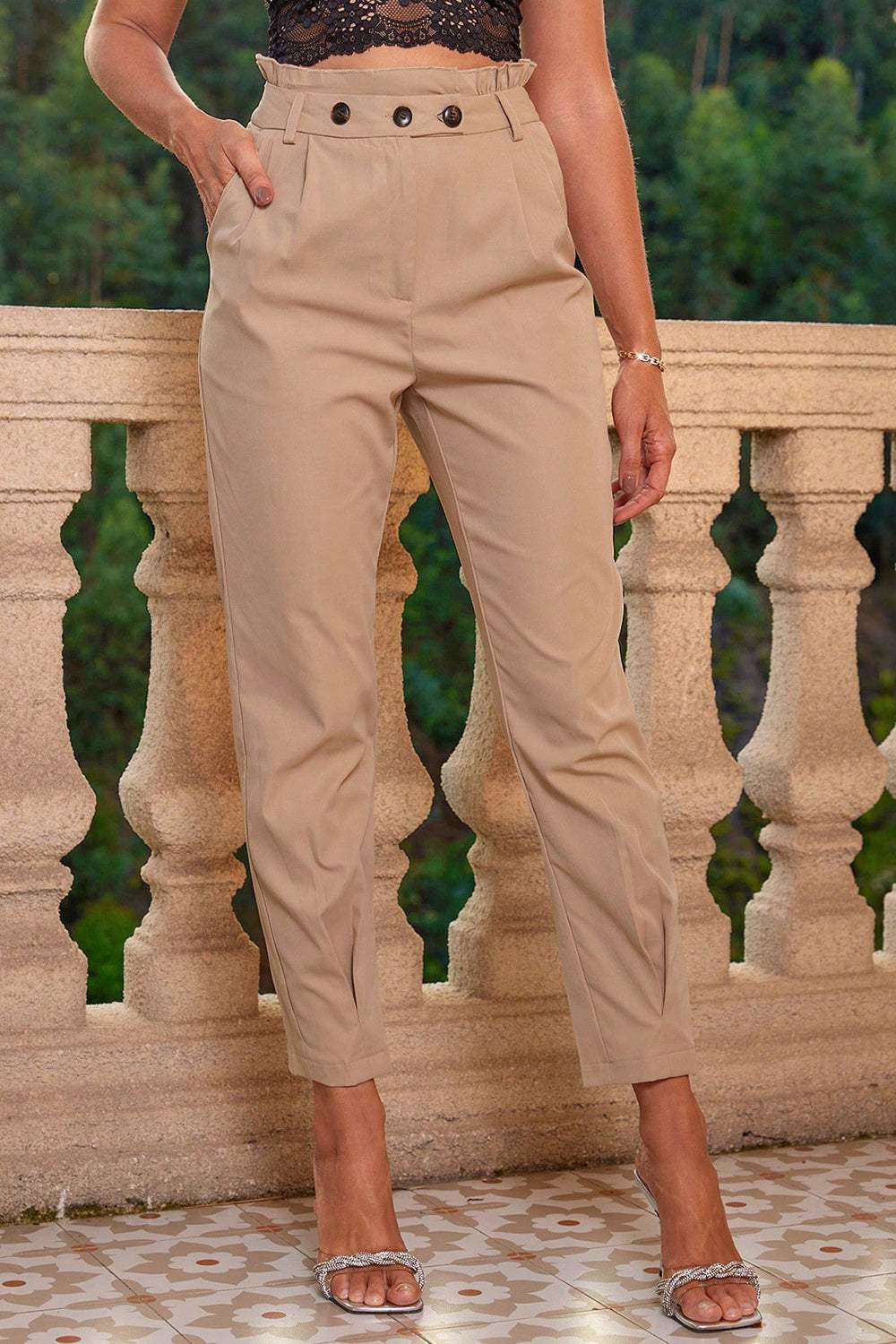 High Waist Cropped Pants - Vesteeto