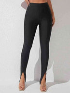 High Waist Slit Skinny Pants - Vesteeto