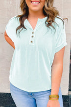 Iceland Blue Plus Size Textured Henley T Shirt - Vesteeto