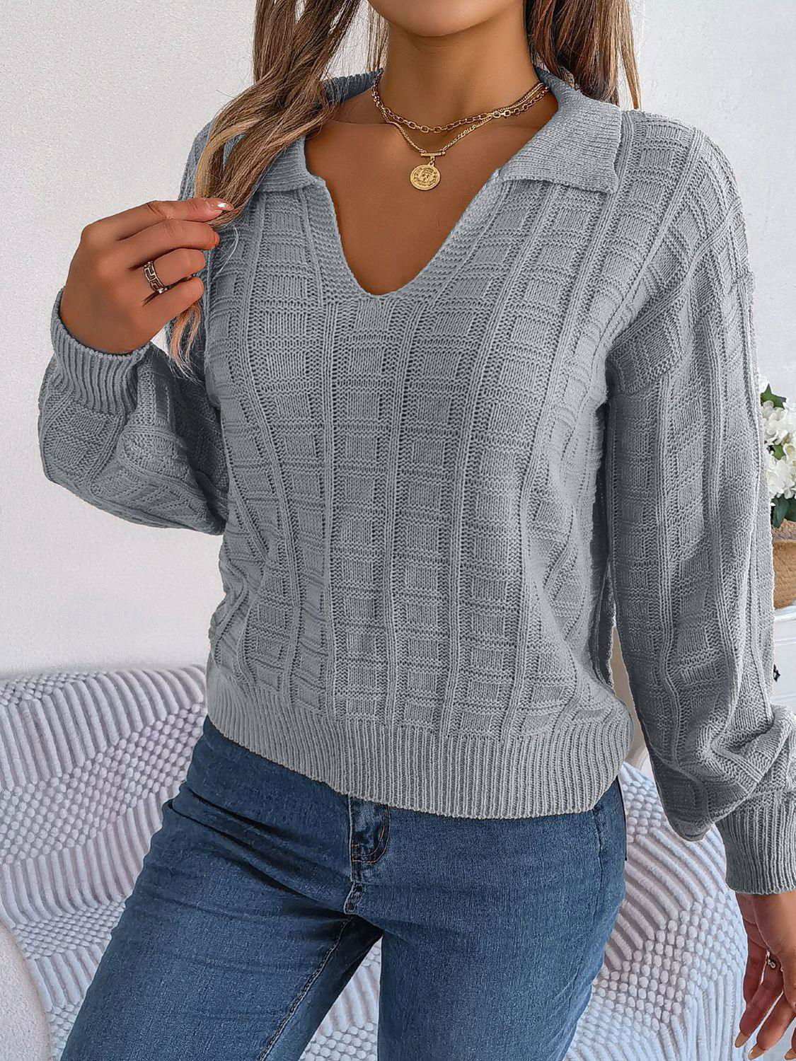 Johnny Collar Drop Shoulder Sweater - Vesteeto