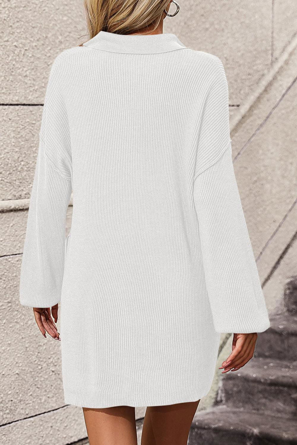 Johnny Collar Drop Shoulder Sweater Dress - Vesteeto