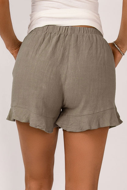 Khaki Casual Pocketed Ruffle High Waist Shorts - Vesteeto