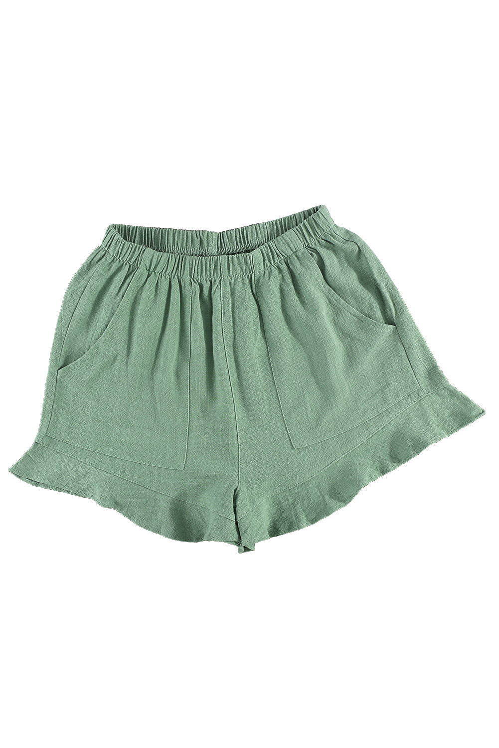 Khaki Casual Pocketed Ruffle High Waist Shorts - Vesteeto