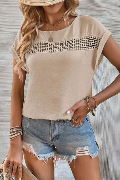 Khaki Crochet Casual Top - Vesteeto