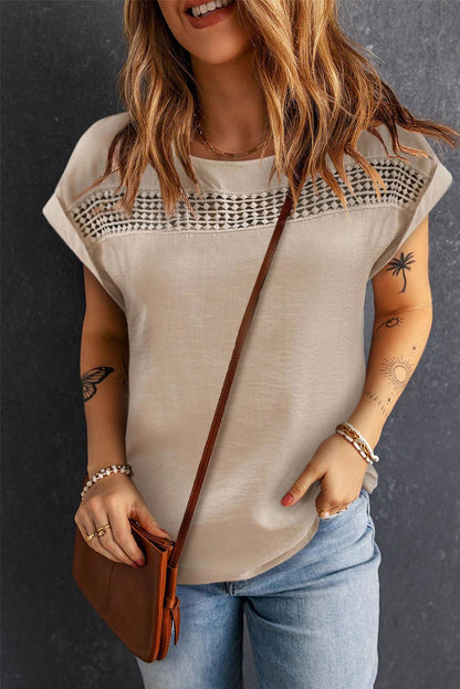 Khaki Crochet Casual Top - Vesteeto