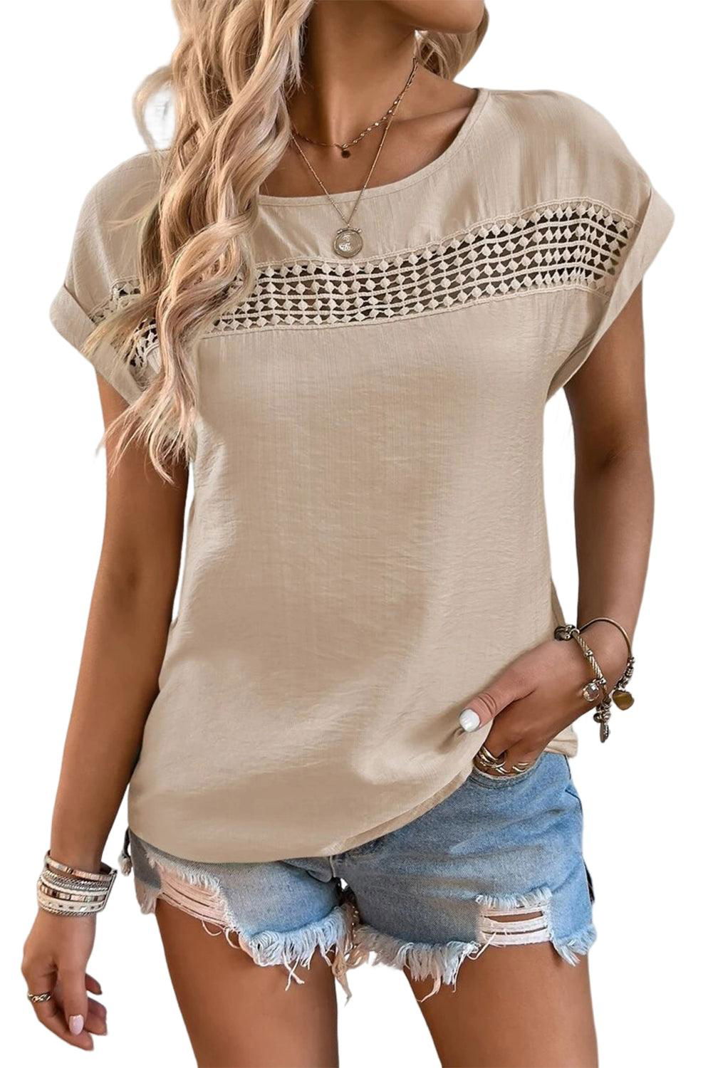 Khaki Crochet Casual Top - Vesteeto