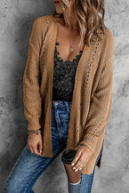 Khaki Fall Long Sleeve Long Cardigan Sweater - Vesteeto