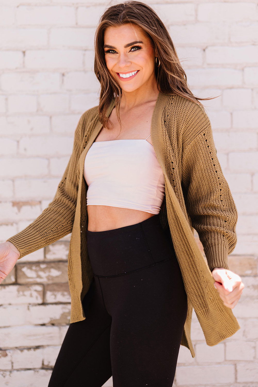 Khaki Fall Long Sleeve Long Cardigan Sweater - Vesteeto