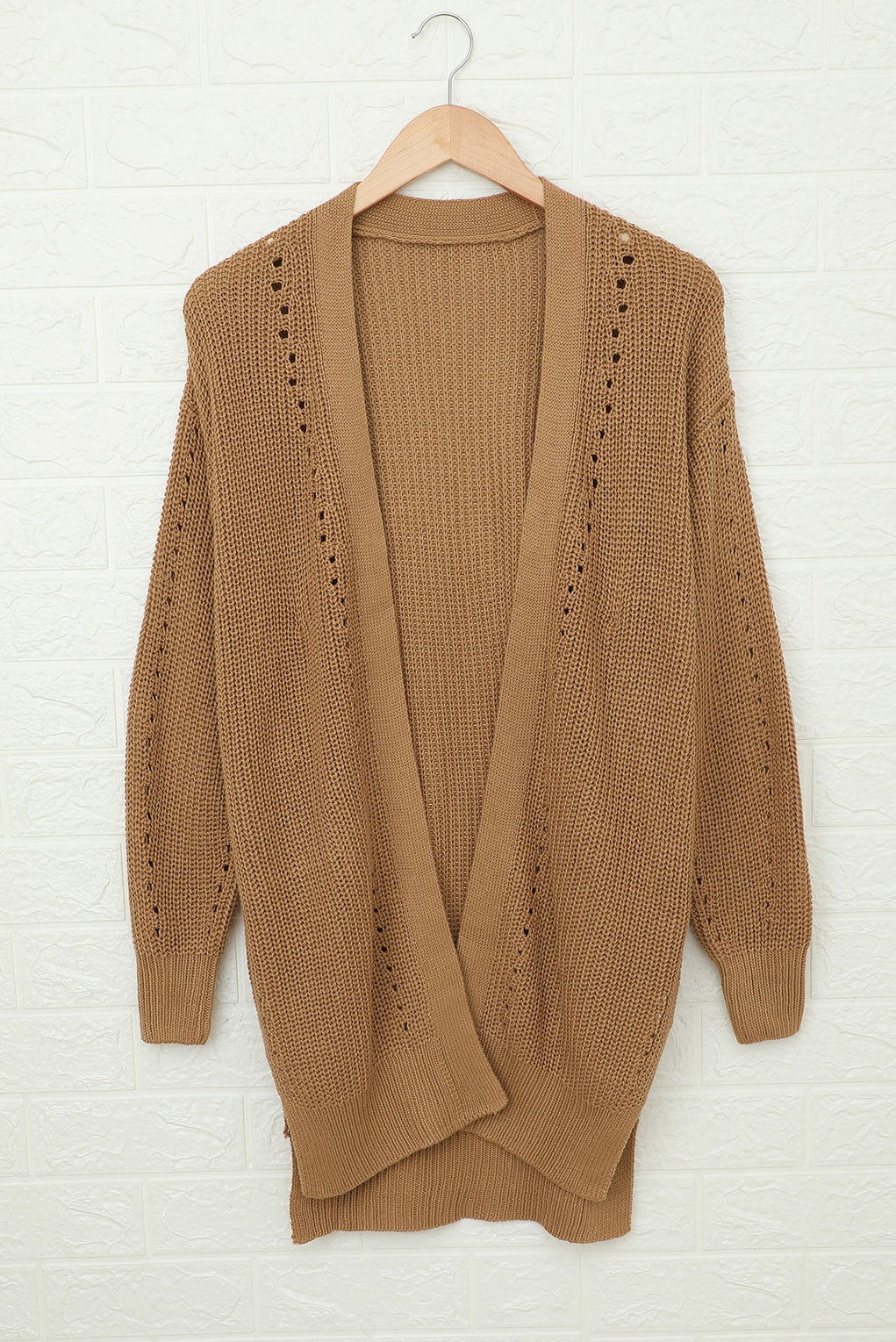 Khaki Fall Long Sleeve Long Cardigan Sweater - Vesteeto