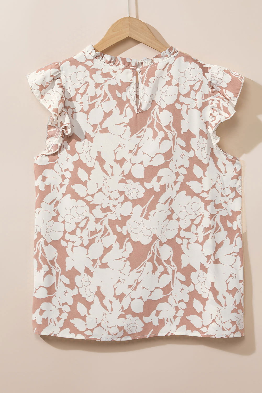 Khaki Floral Print Ruffle Short Sleeve Blouse - Vesteeto