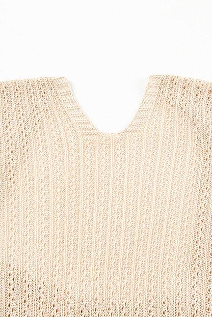 Khaki Hollow-out Bracelet Sleeve Knit Cardigan - Vesteeto