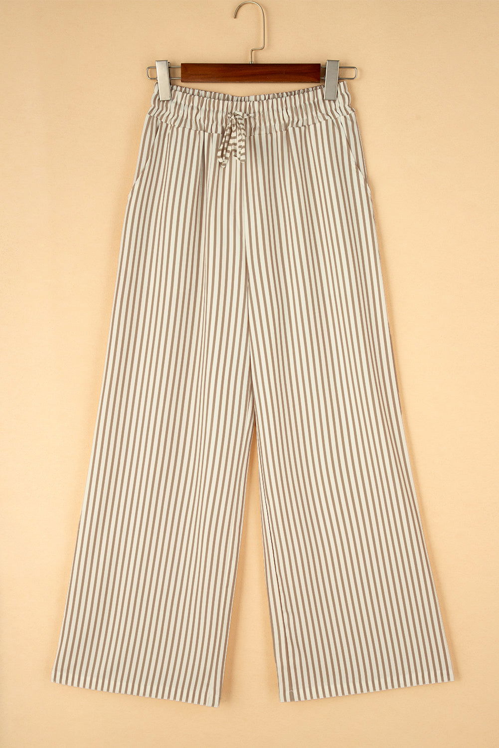 Khaki Striped Drawstring Waist Loose Pants - Vesteeto