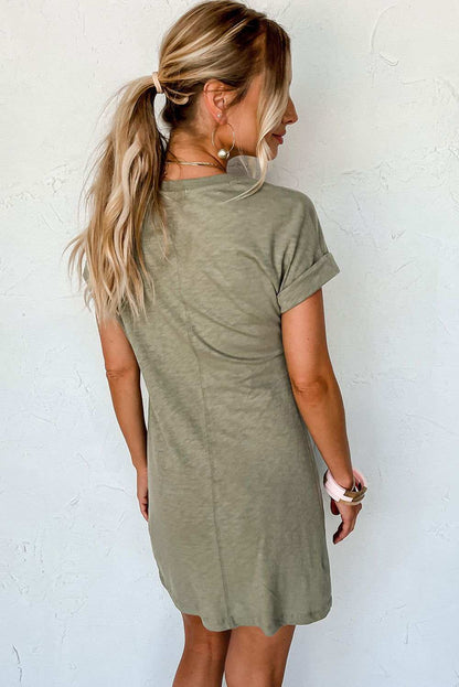 Laurel Green Folded Sleeve Twisted Mini T-Shirt Dress - Vesteeto