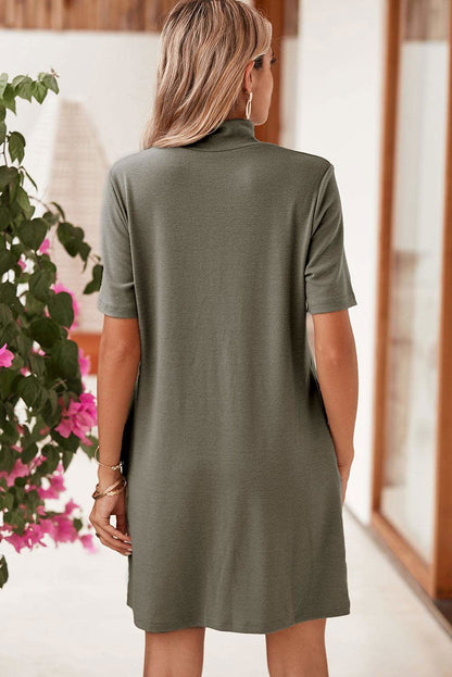 Laurel Green High Neck Exposed Seam T-shirt Dress - Vesteeto