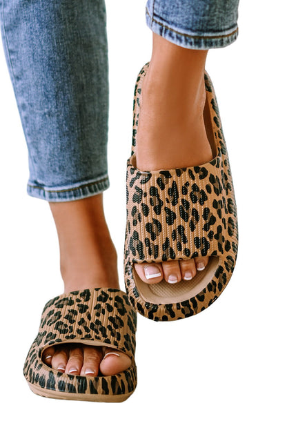 Leopard Cloud Slides Thick Flat Slides Shoes - Vesteeto