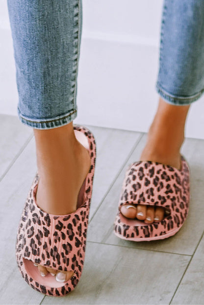 Leopard Cloud Slides Thick Flat Slides Shoes - Vesteeto