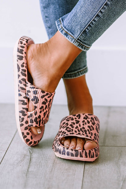 Leopard Cloud Slides Thick Flat Slides Shoes - Vesteeto