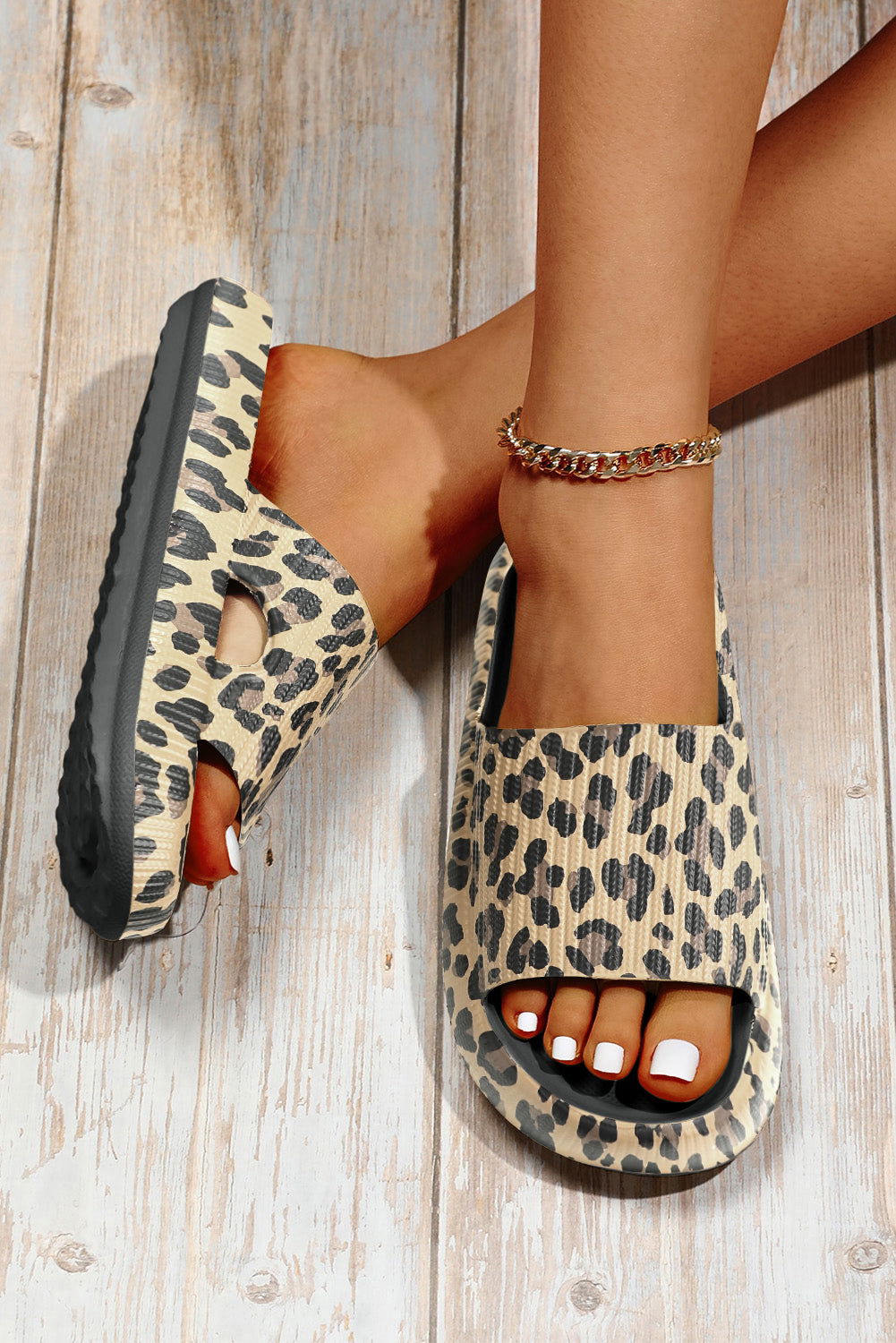 Leopard Cloud Slides Thick Flat Slides Shoes - Vesteeto