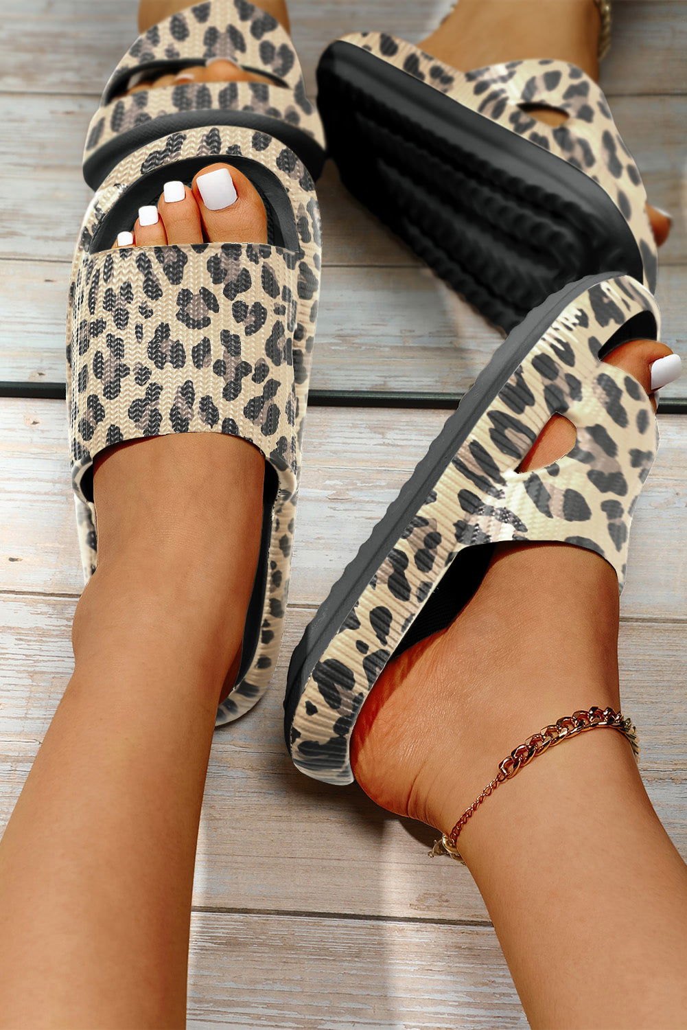 Leopard Cloud Slides Thick Flat Slides Shoes - Vesteeto