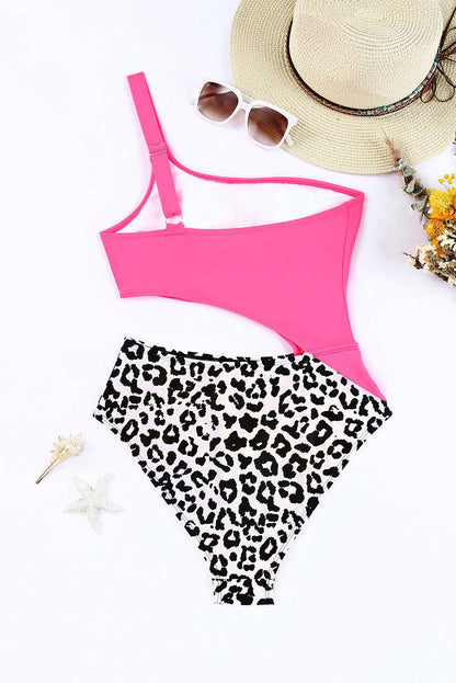 Leopard Cutout One-Shoulder One-Piece Swimsuit - Vesteeto