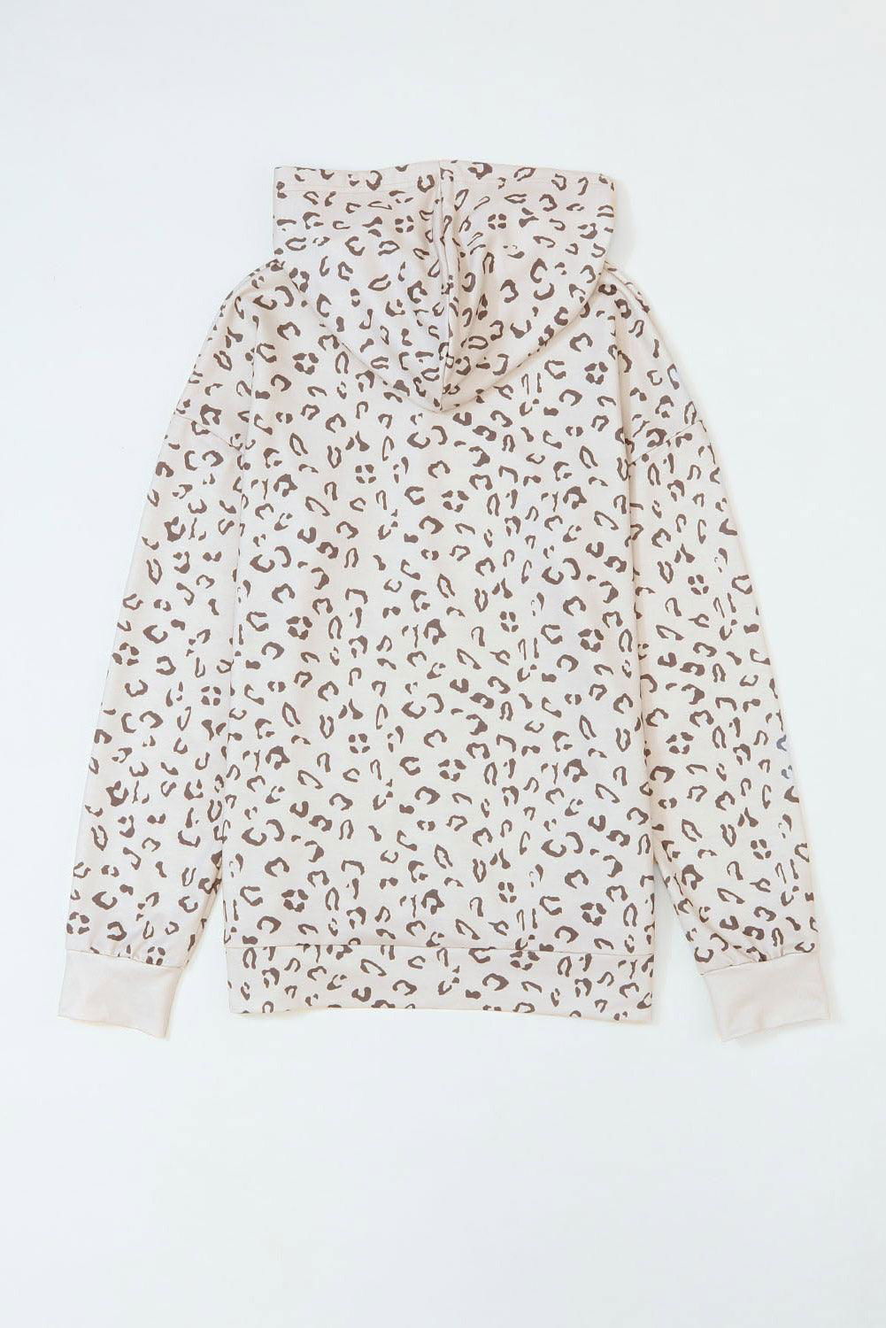 Leopard Kangaroo Drawstring Hoodie - Vesteeto