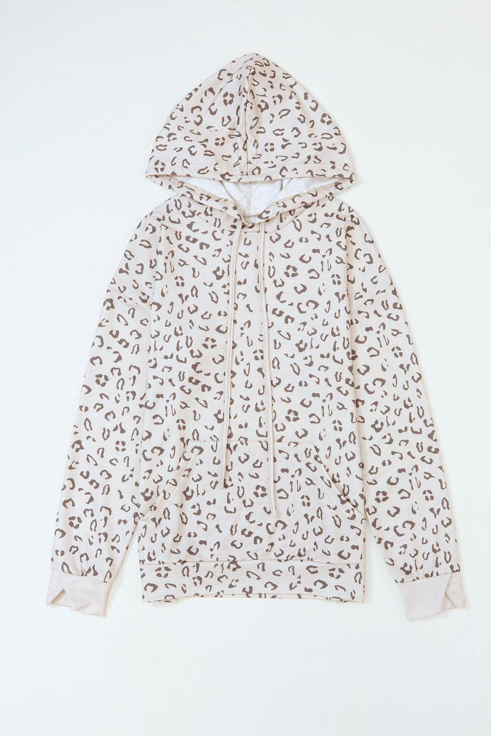 Leopard Kangaroo Drawstring Hoodie - Vesteeto