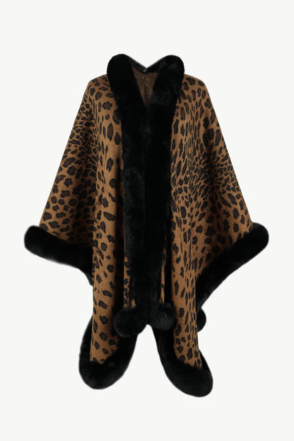 Leopard Open Front Poncho - Vesteeto