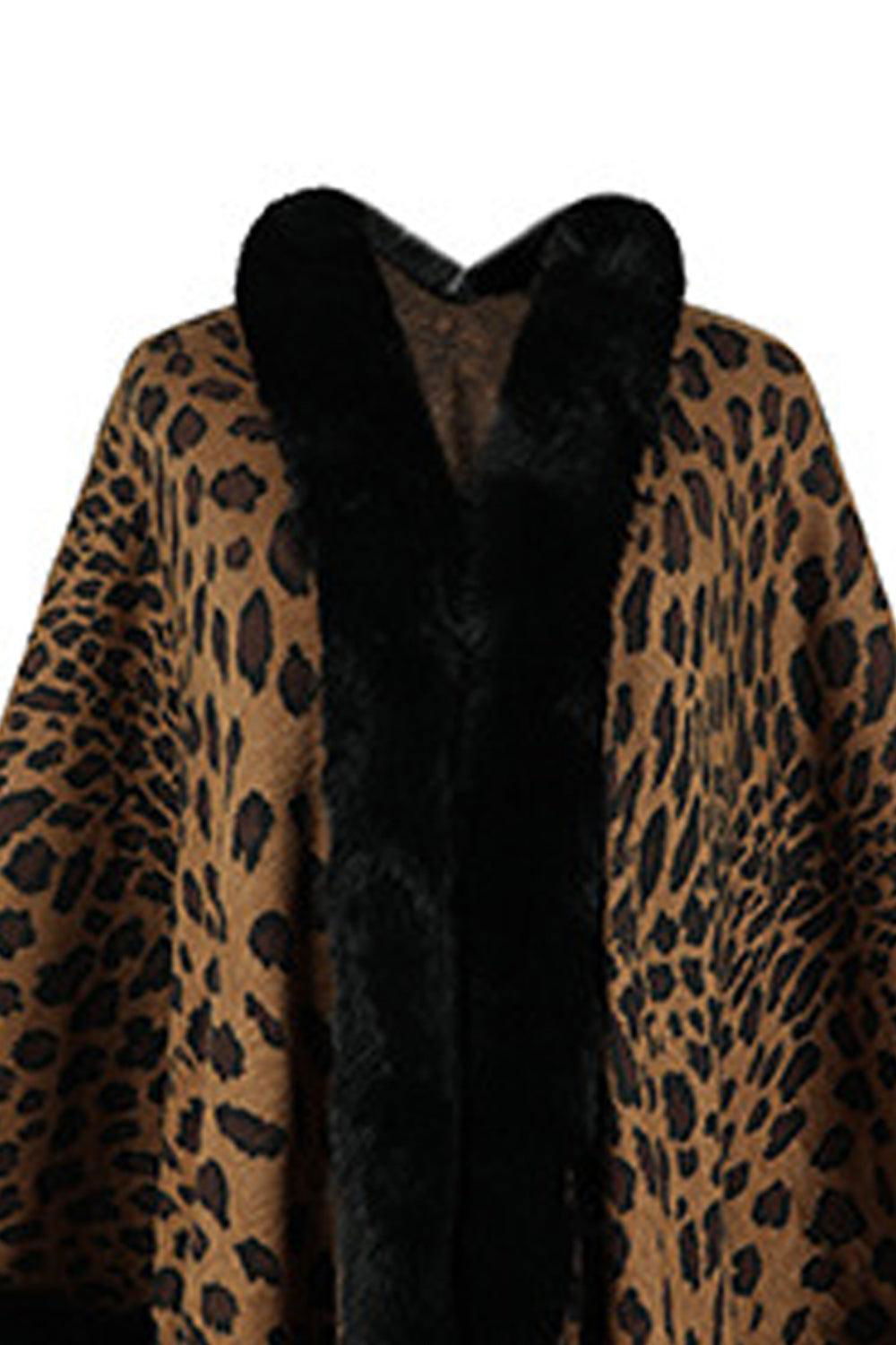 Leopard Open Front Poncho - Vesteeto