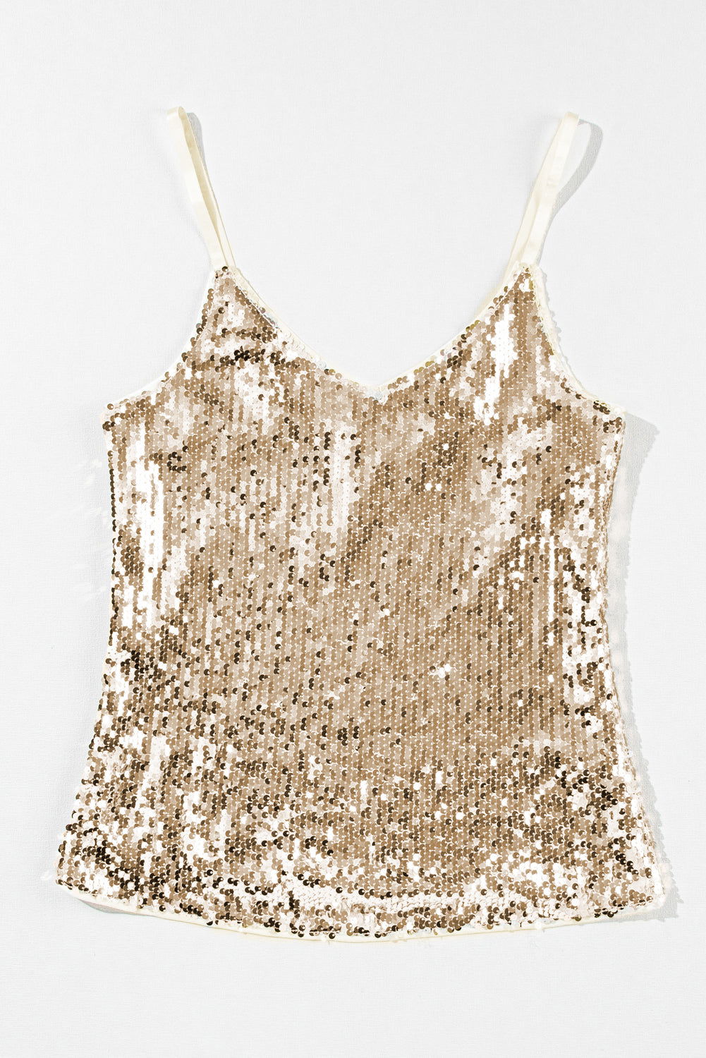 Light Beige Adjustable Spaghetti Straps Sequins Camisole - Vesteeto