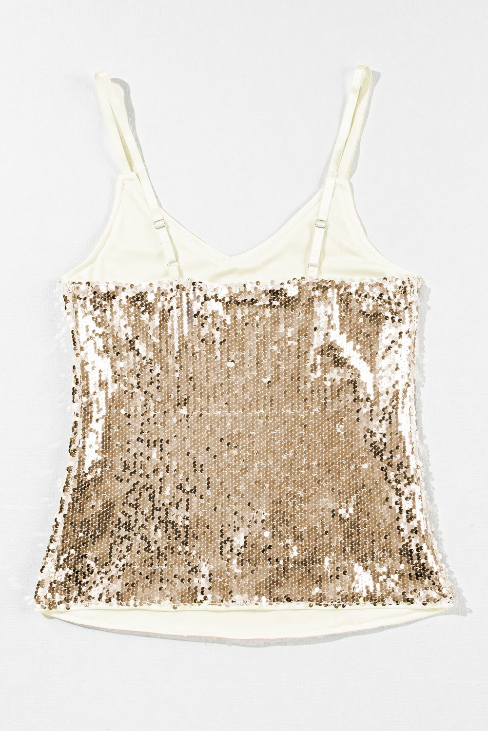 Light Beige Adjustable Spaghetti Straps Sequins Camisole - Vesteeto