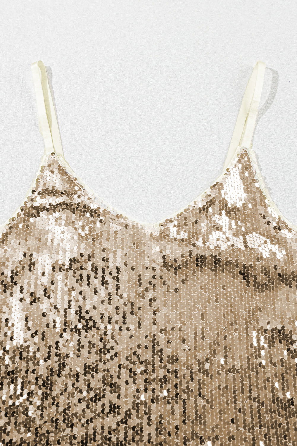 Light Beige Adjustable Spaghetti Straps Sequins Camisole - Vesteeto