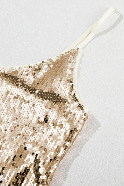 Light Beige Adjustable Spaghetti Straps Sequins Camisole - Vesteeto