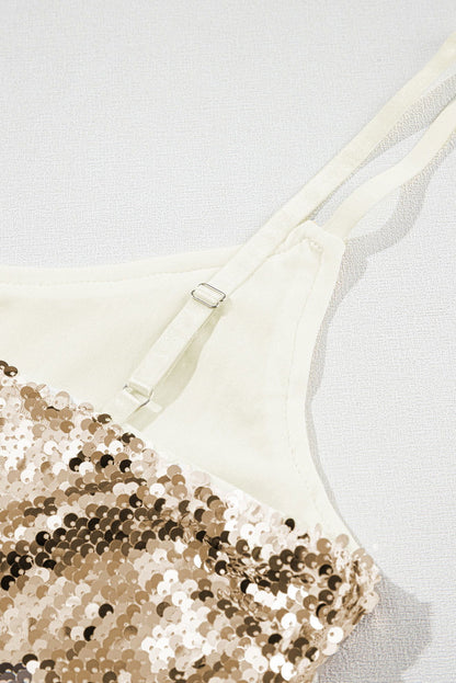 Light Beige Adjustable Spaghetti Straps Sequins Camisole - Vesteeto