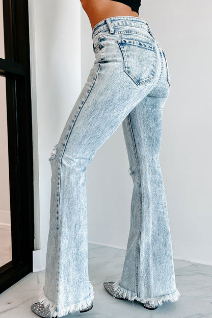 Light Blue Casual Distressed Washed Flare Jeans - Vesteeto