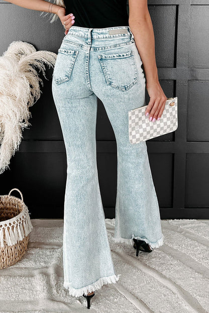 Light Blue Casual Distressed Washed Flare Jeans - Vesteeto