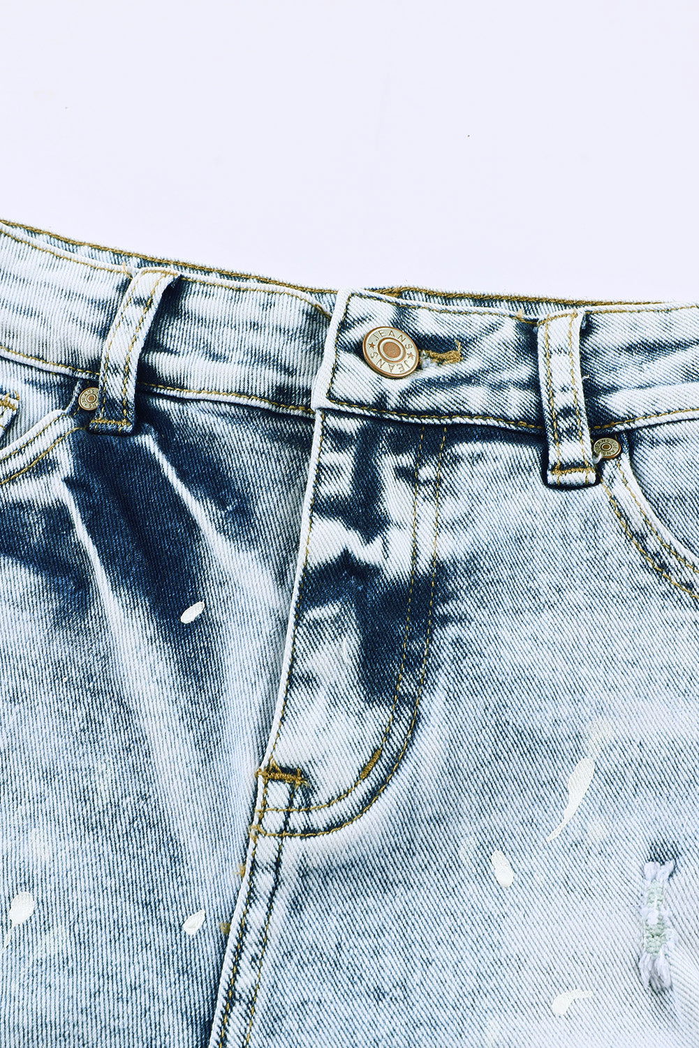 Light Blue Distressed Raw Hem Casual Bleached Denim Shorts - Vesteeto