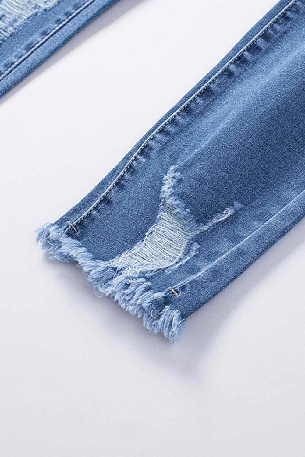 Light Blue High Waist Distressed Skinny Jeans - Vesteeto