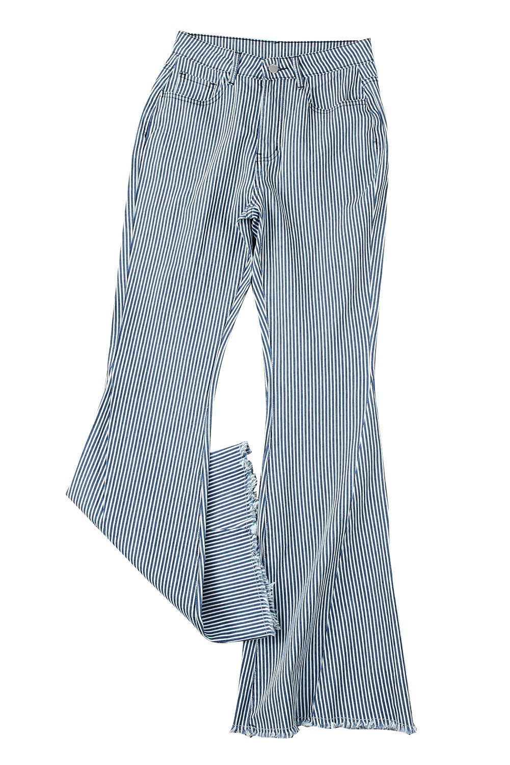 Light Blue Stripe Casual Mid Waist Bell Pants - Vesteeto