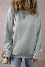 Light Grey Solid Loose Crew Neck Fleece Sweatshirt - Vesteeto