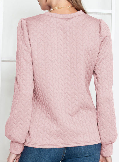 Light Pink Quilted Puff Sleeve Sweatshirt - Vesteeto