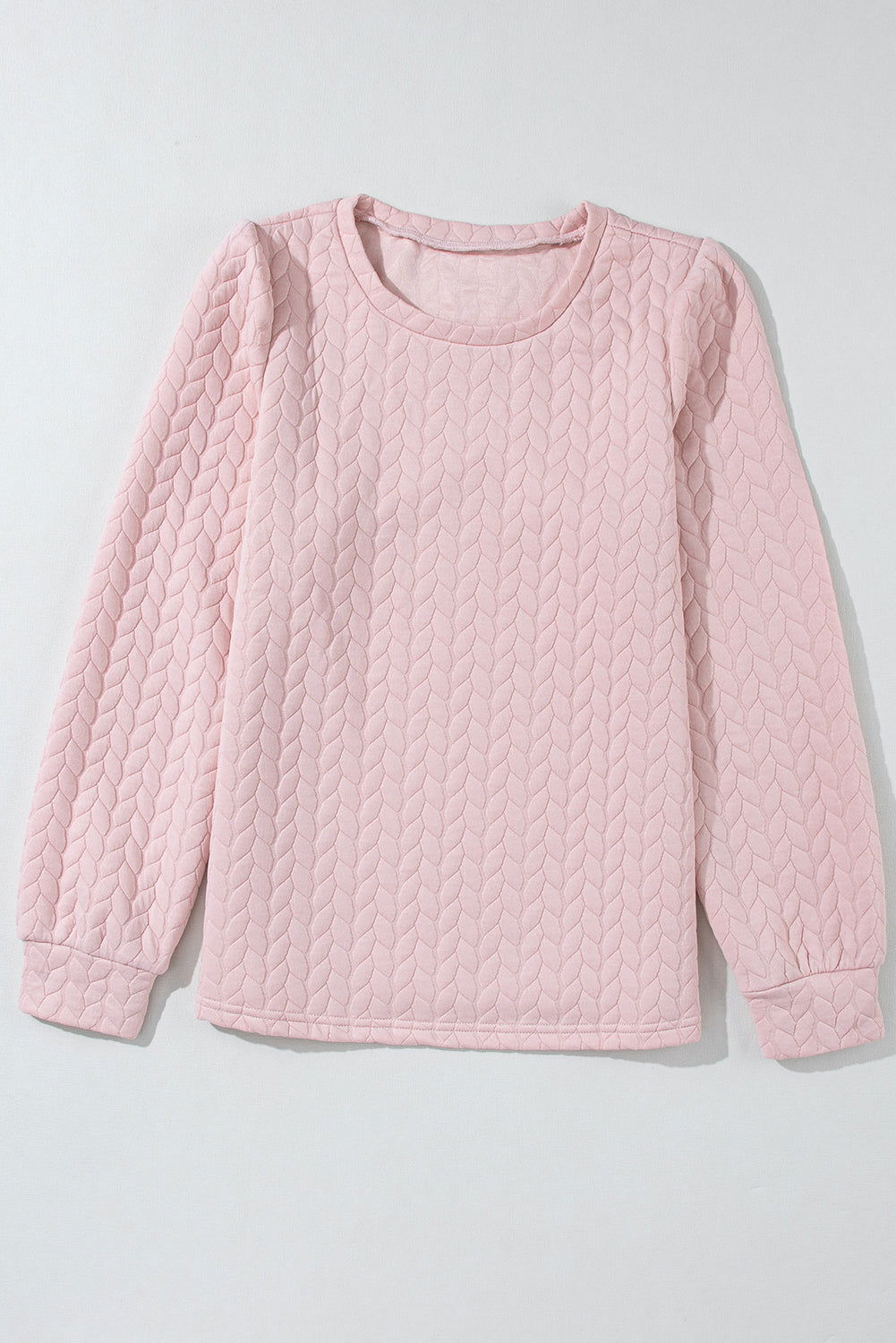 Light Pink Quilted Puff Sleeve Sweatshirt - Vesteeto