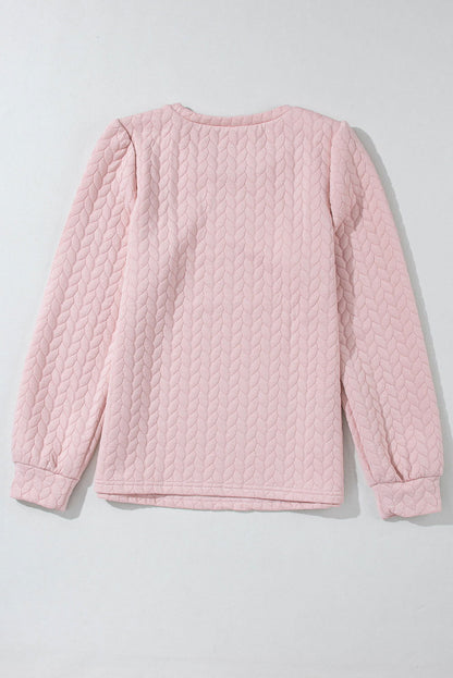 Light Pink Quilted Puff Sleeve Sweatshirt - Vesteeto