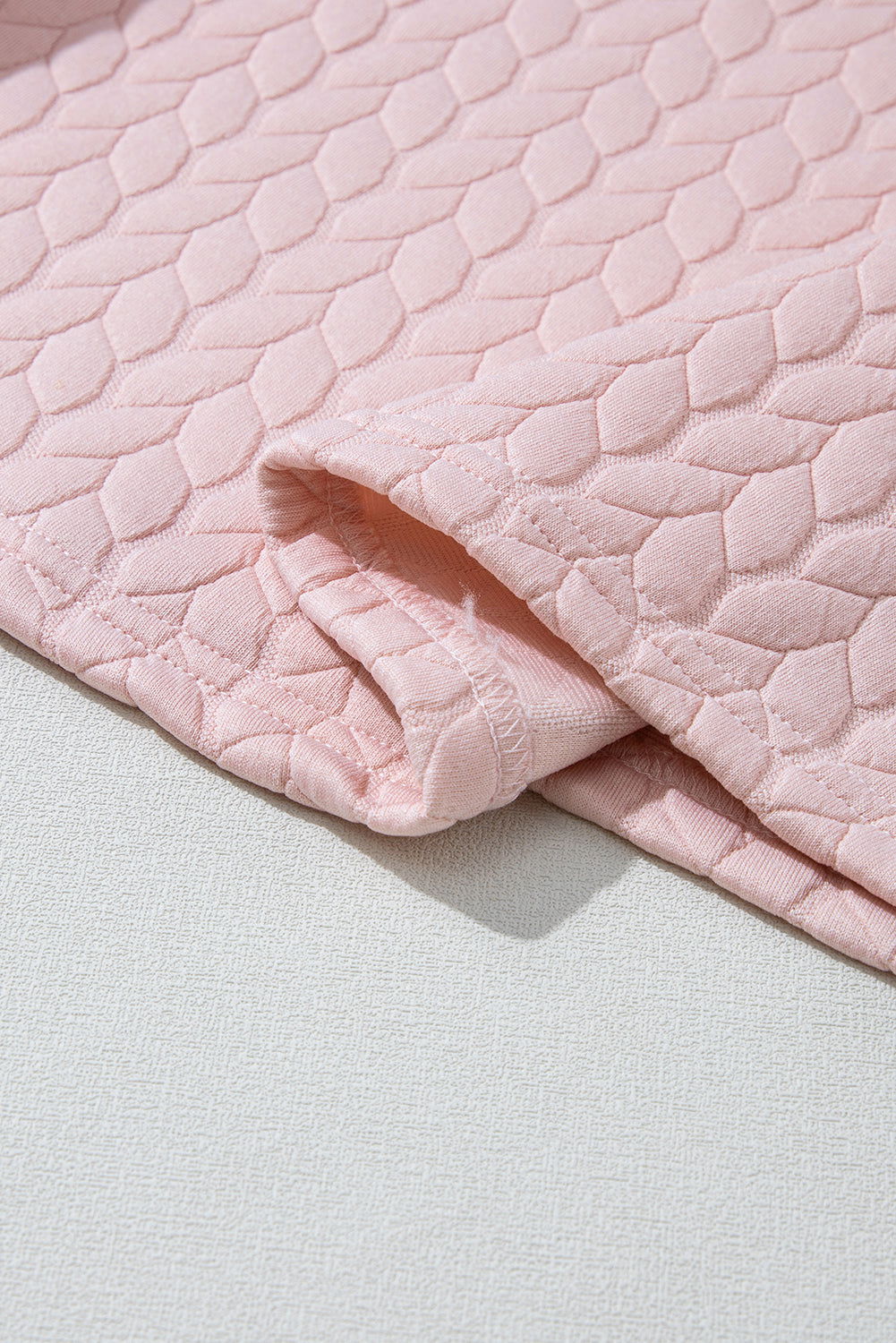 Light Pink Quilted Puff Sleeve Sweatshirt - Vesteeto