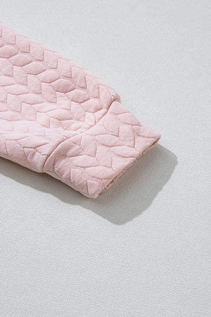 Light Pink Quilted Puff Sleeve Sweatshirt - Vesteeto