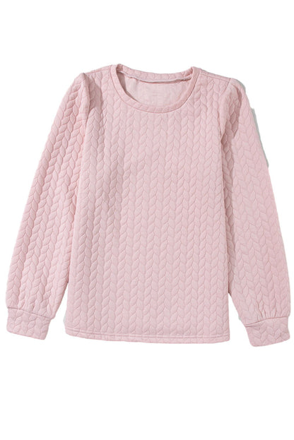 Light Pink Quilted Puff Sleeve Sweatshirt - Vesteeto